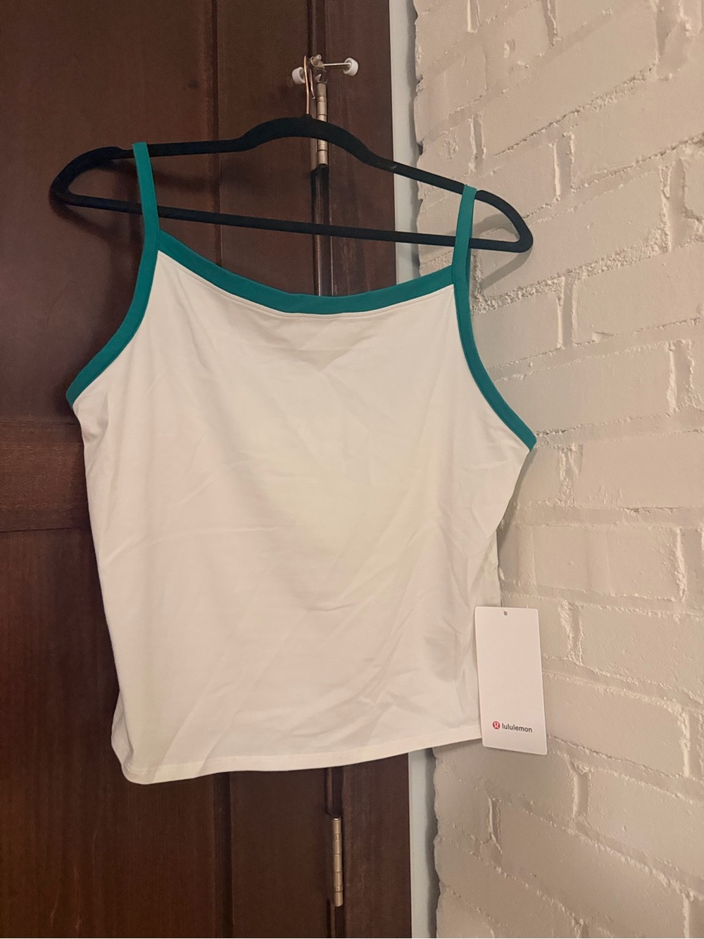 Lululemon Organic Cotton High-Neck Ringer Tank Cream & Green XL NWT